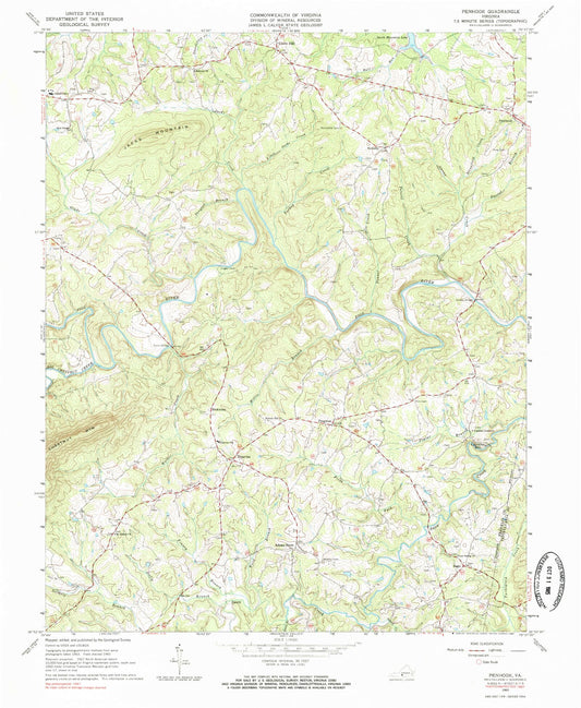 Classic USGS Penhook Virginia 7.5'x7.5' Topo Map Image