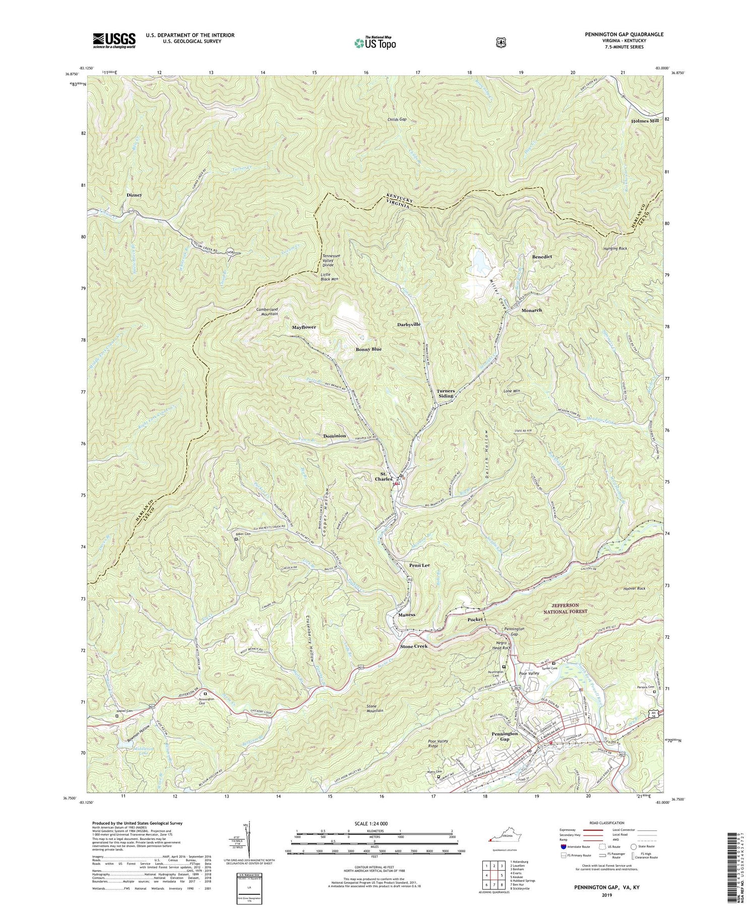 Pennington Gap Virginia US Topo Map Image