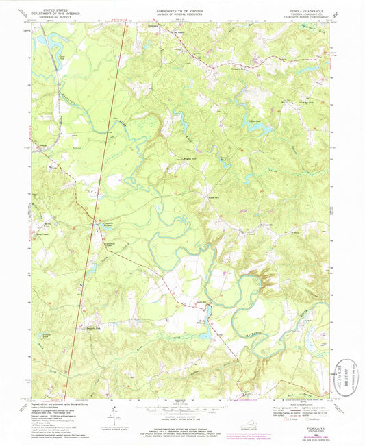Classic USGS Penola Virginia 7.5'x7.5' Topo Map Image