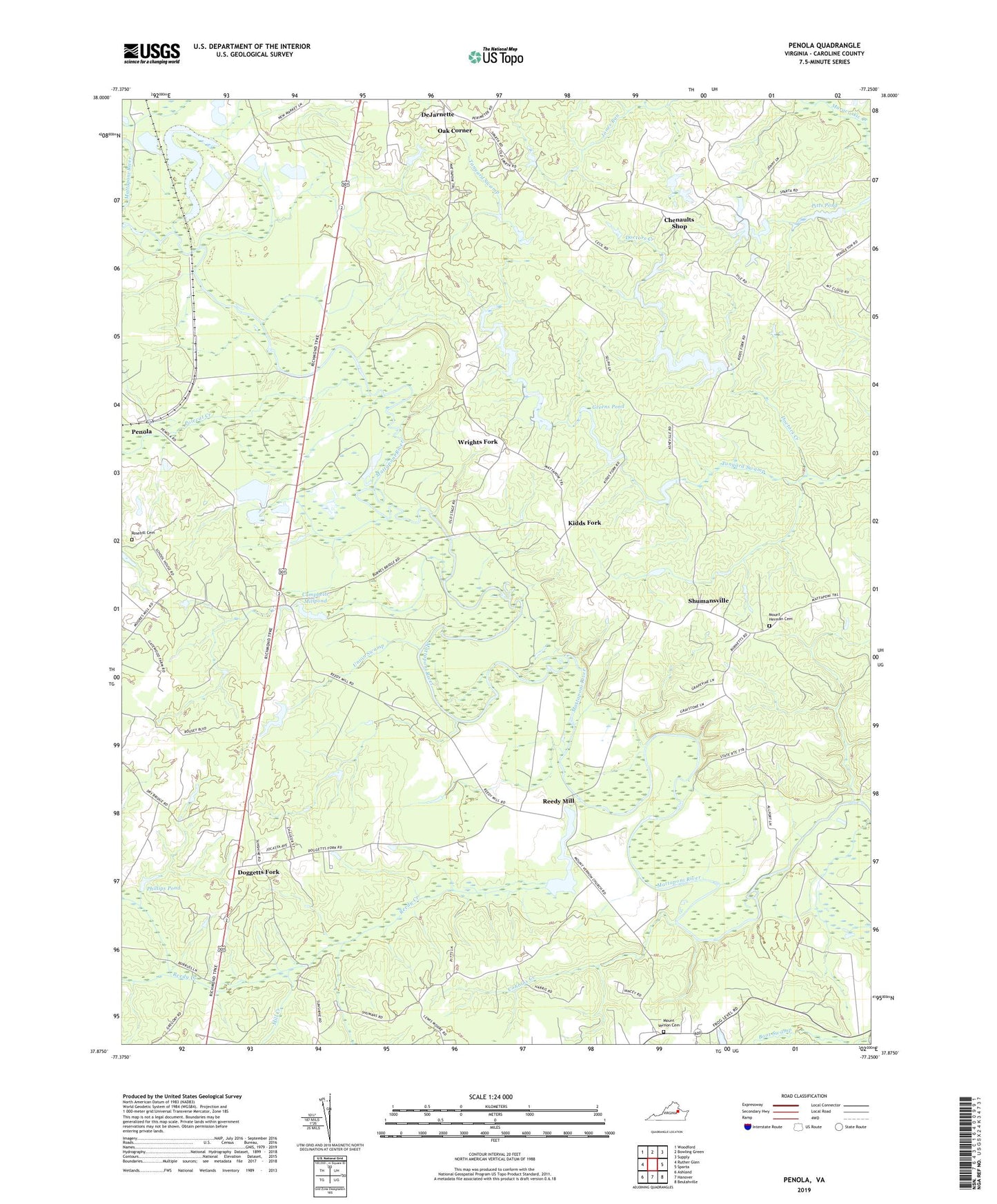 Penola Virginia US Topo Map Image