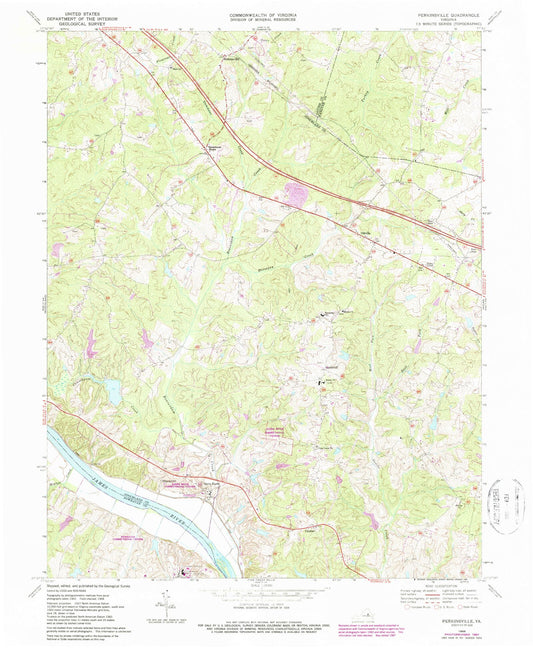 Classic USGS Perkinsville Virginia 7.5'x7.5' Topo Map Image