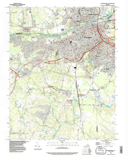 Classic USGS Petersburg Virginia 7.5'x7.5' Topo Map Image