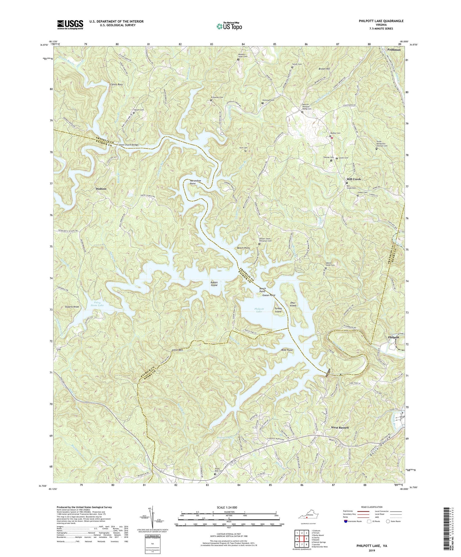 Philpott Lake Virginia US Topo Map Image