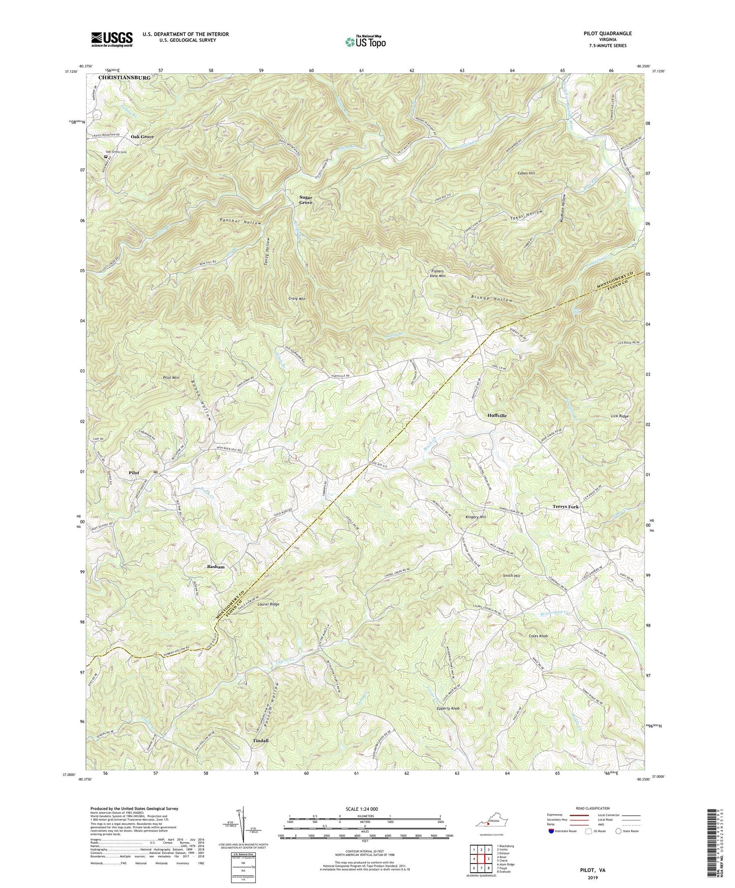 Pilot Virginia US Topo Map Image