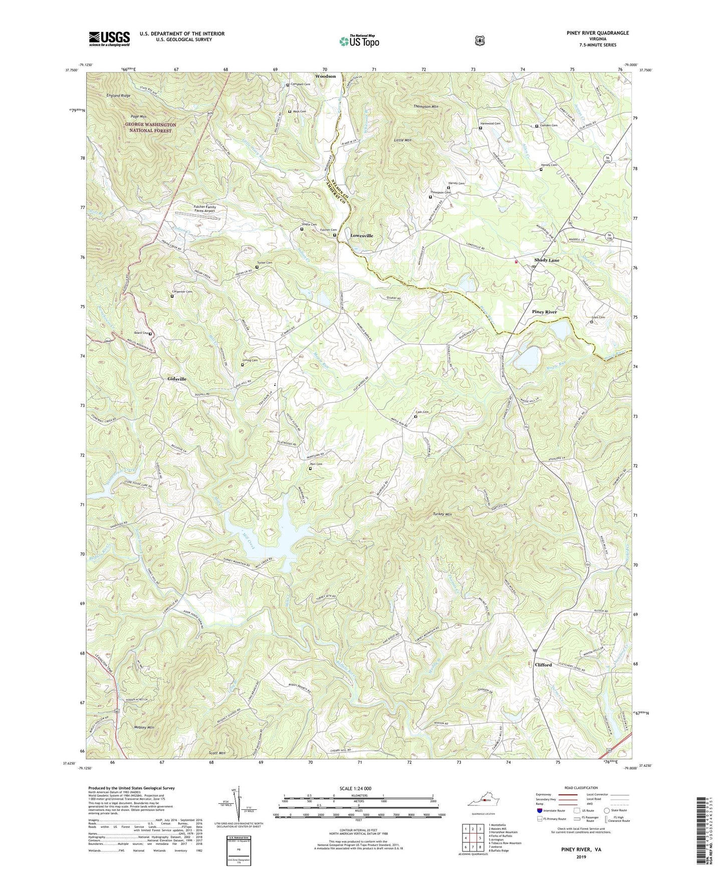 Piney River Virginia US Topo Map Image