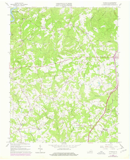 Classic USGS Pittsville Virginia 7.5'x7.5' Topo Map Image