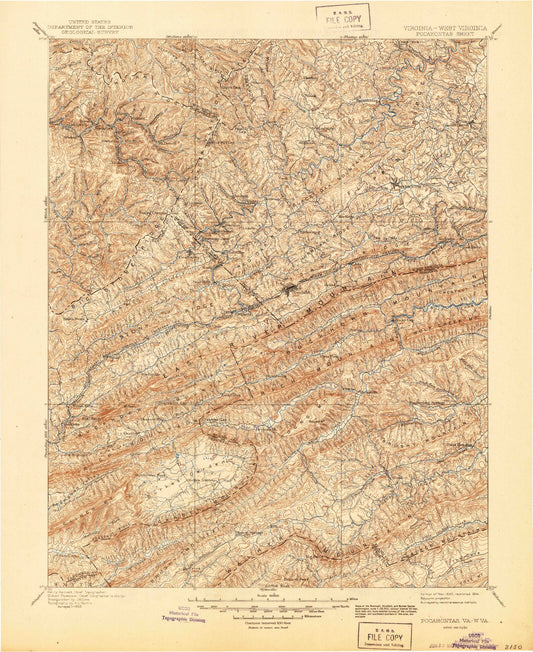 Historic 1895 Pocahontas Virginia 30'x30' Topo Map Image