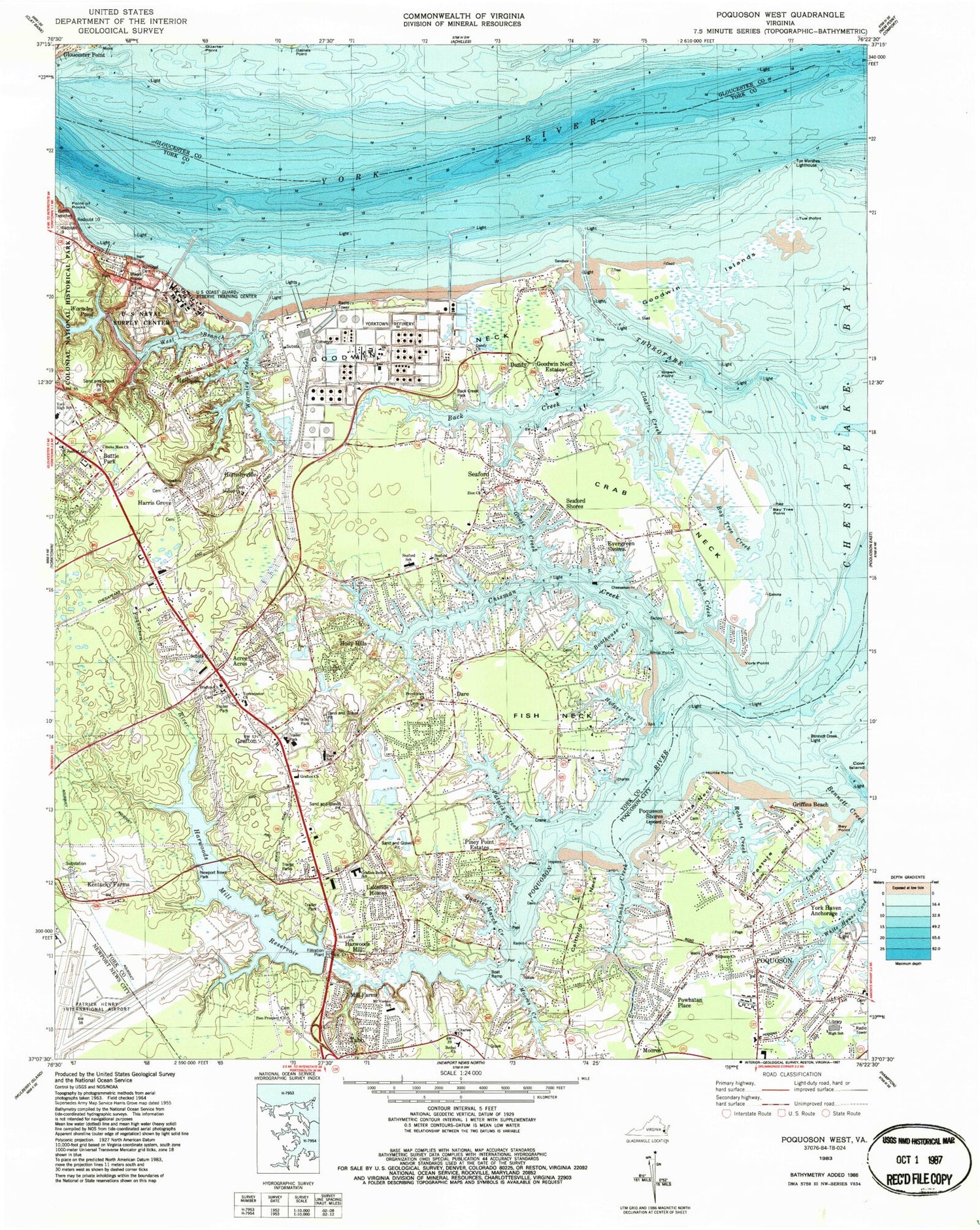 Classic USGS Poquoson West Virginia 7.5'x7.5' Topo Map Image