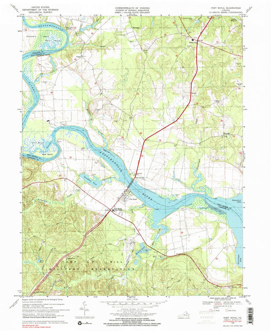 Classic USGS Port Royal Virginia 7.5'x7.5' Topo Map Image