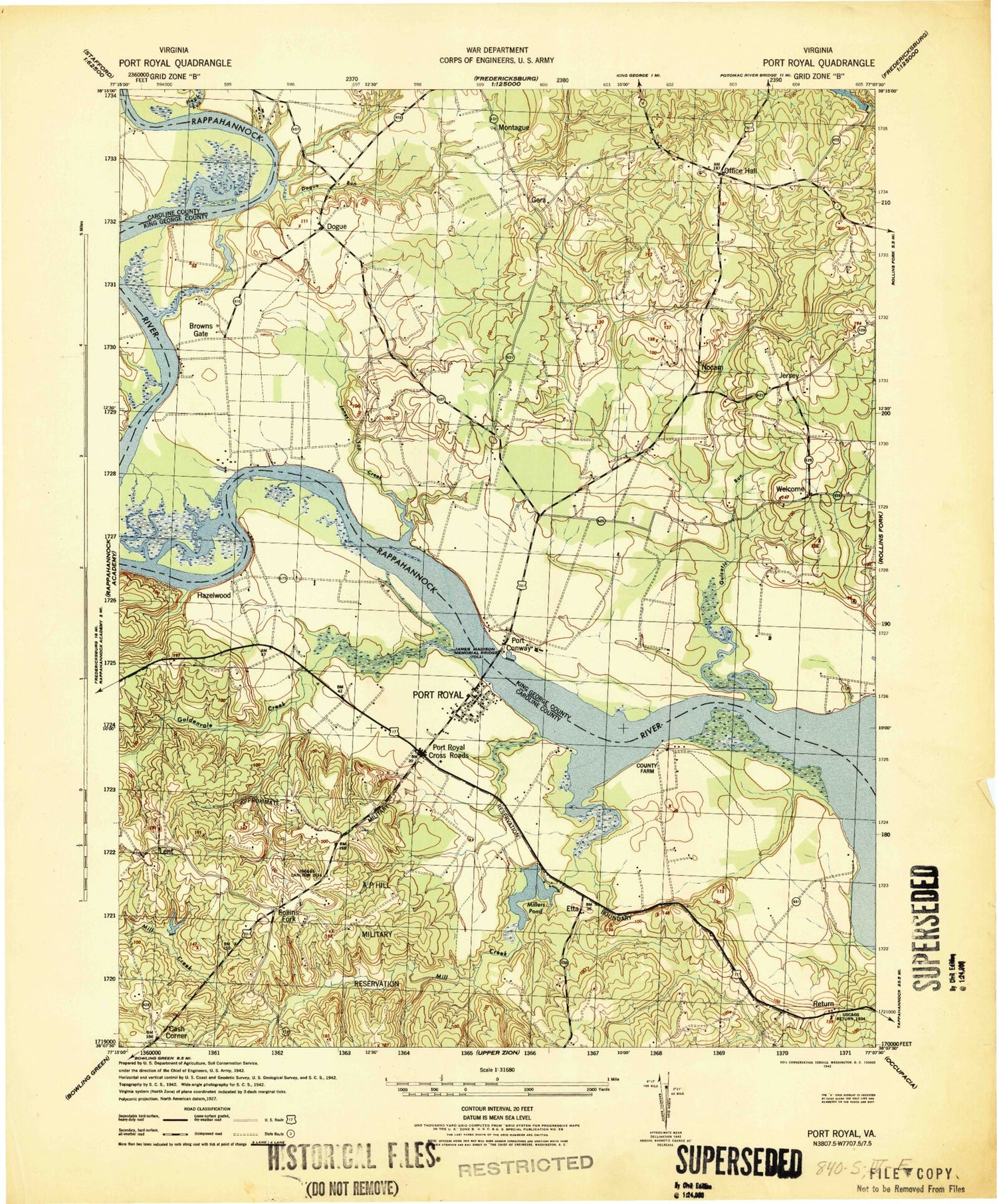 Classic USGS Port Royal Virginia 7.5'x7.5' Topo Map Image