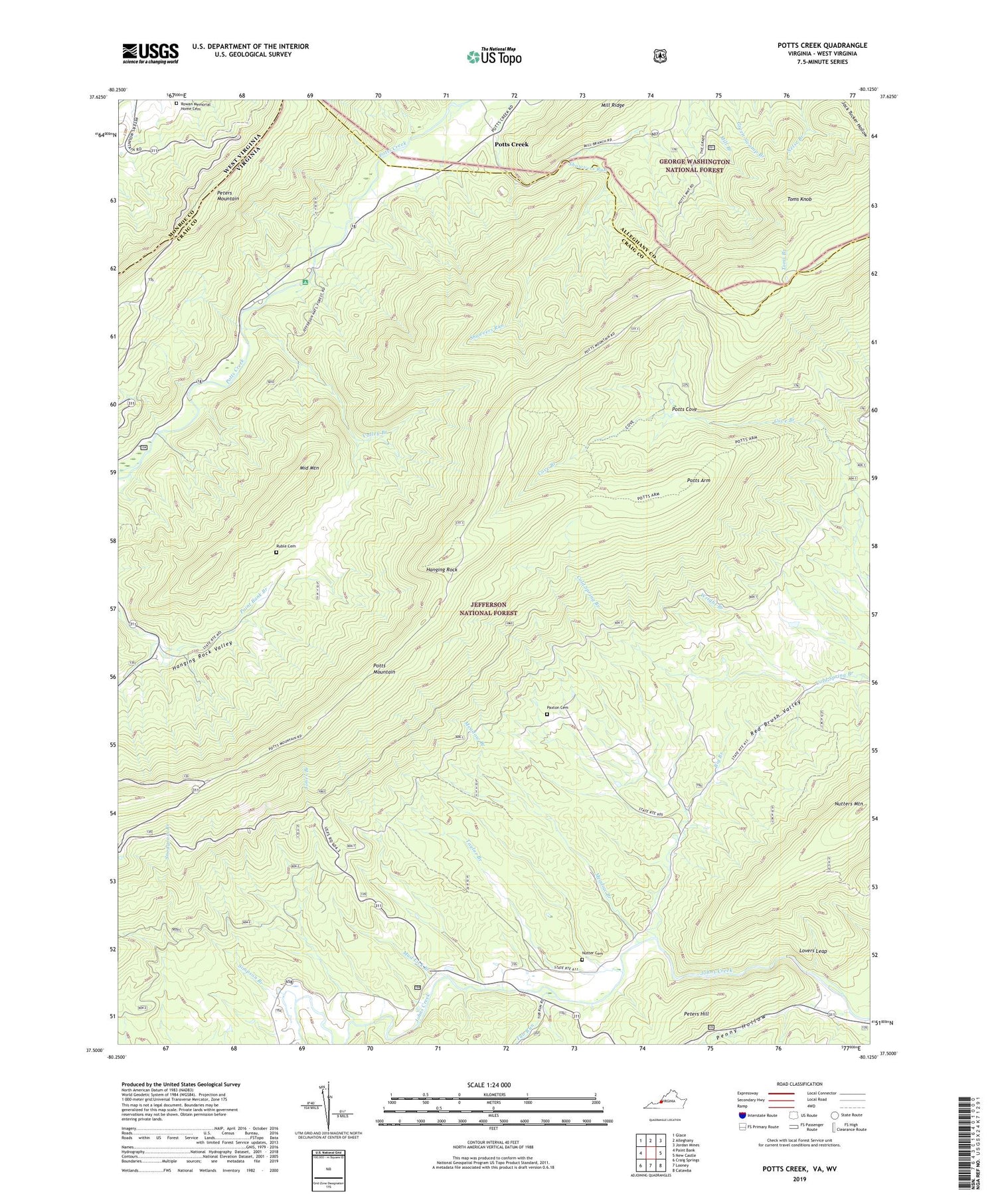 Potts Creek Virginia US Topo Map Image
