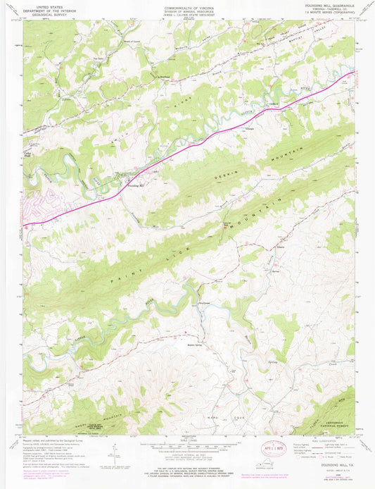 Classic USGS Pounding Mill Virginia 7.5'x7.5' Topo Map Image