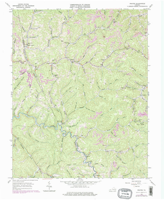 Classic USGS Prater Virginia 7.5'x7.5' Topo Map Image