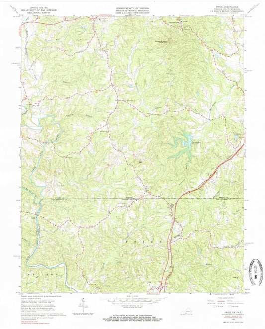 Classic USGS Price North Carolina 7.5'x7.5' Topo Map Image