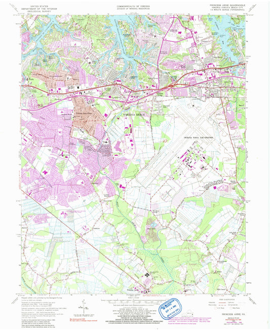 Classic USGS Princess Anne Virginia 7.5'x7.5' Topo Map Image