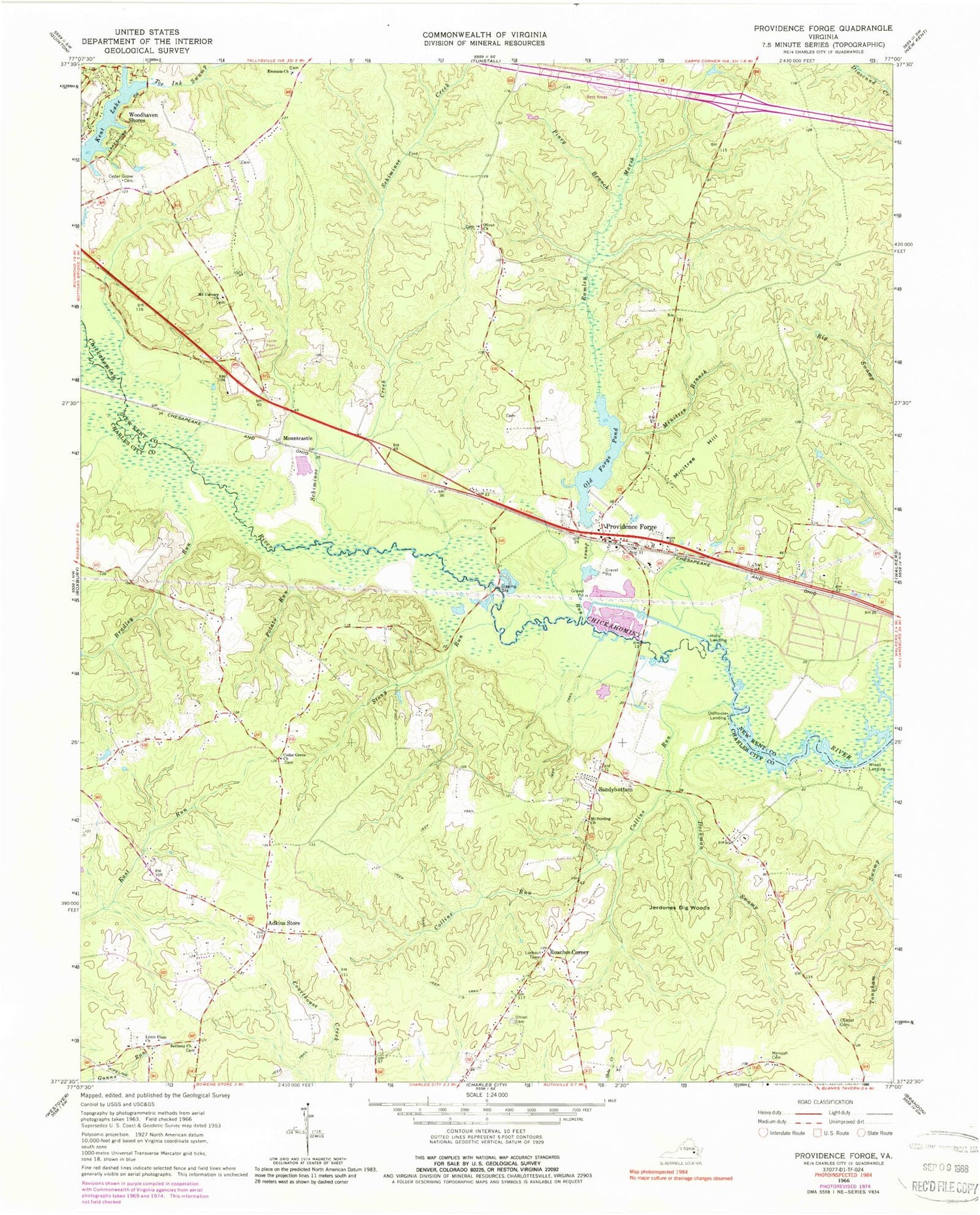 Classic USGS Providence Forge Virginia 7.5'x7.5' Topo Map Image