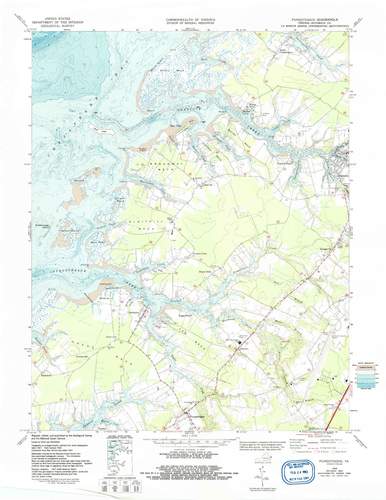 Classic USGS Pungoteague Virginia 7.5'x7.5' Topo Map Image