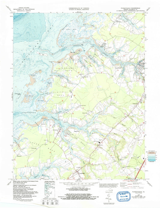 Classic USGS Pungoteague Virginia 7.5'x7.5' Topo Map Image