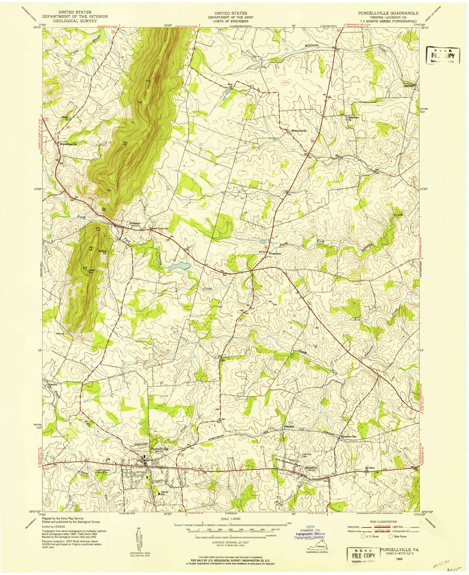 Classic USGS Purcellville Virginia 7.5'x7.5' Topo Map Image