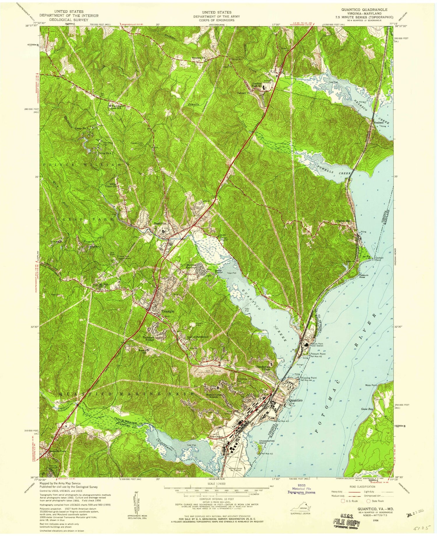 USGS Classic Quantico Virginia 7.5'x7.5' Topo Map Image