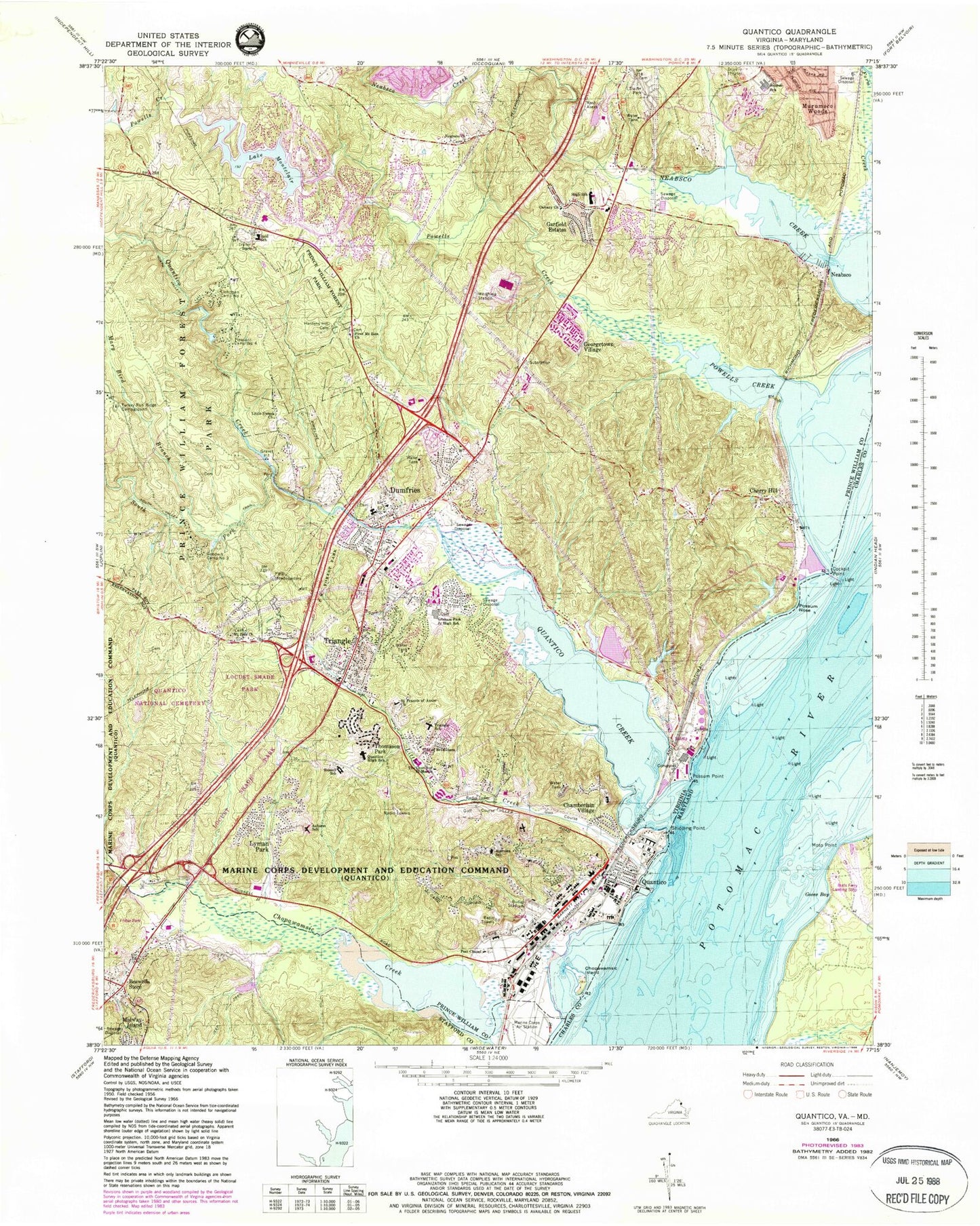 USGS Classic Quantico Virginia 7.5'x7.5' Topo Map Image