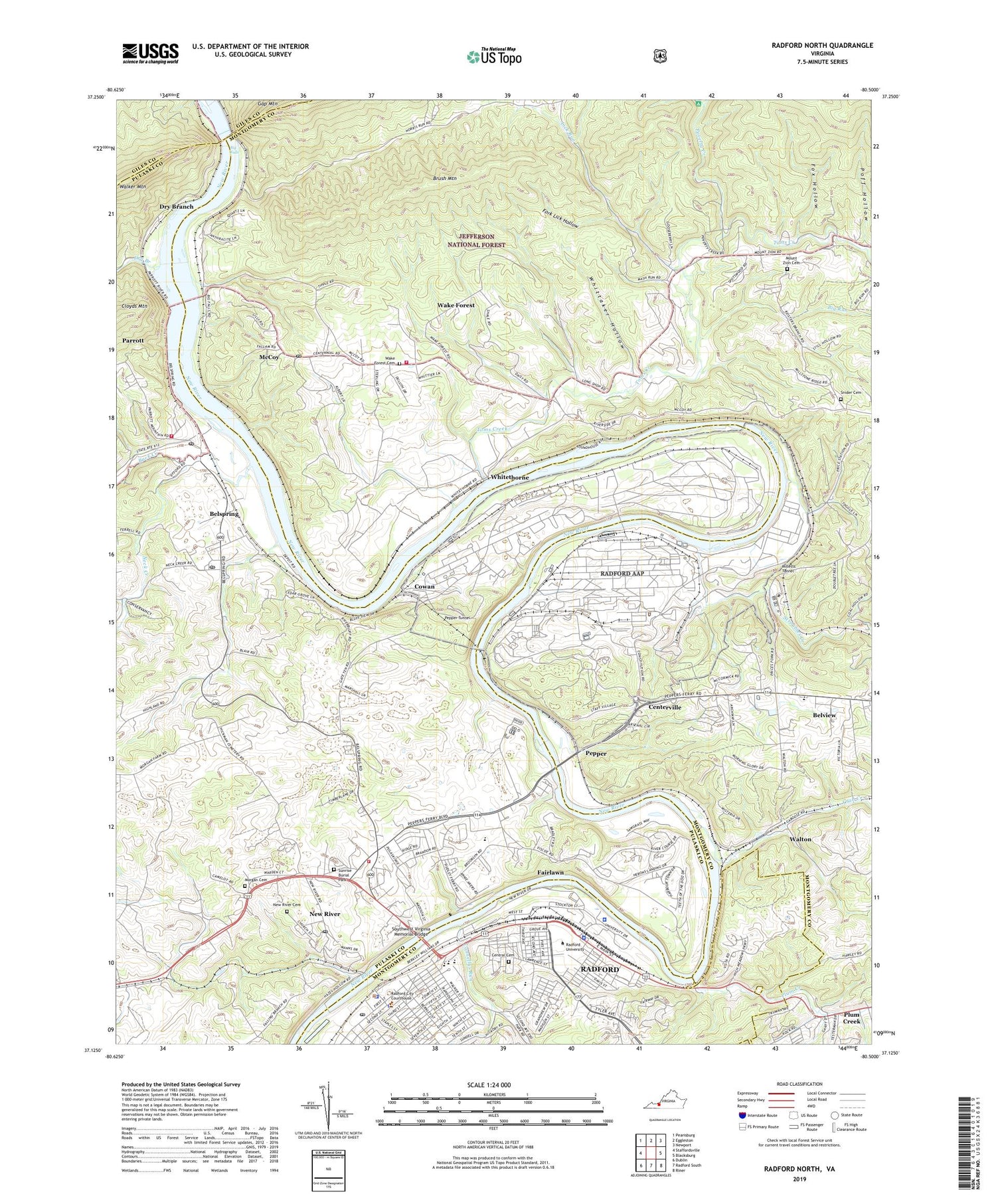 Radford North Virginia US Topo Map Image