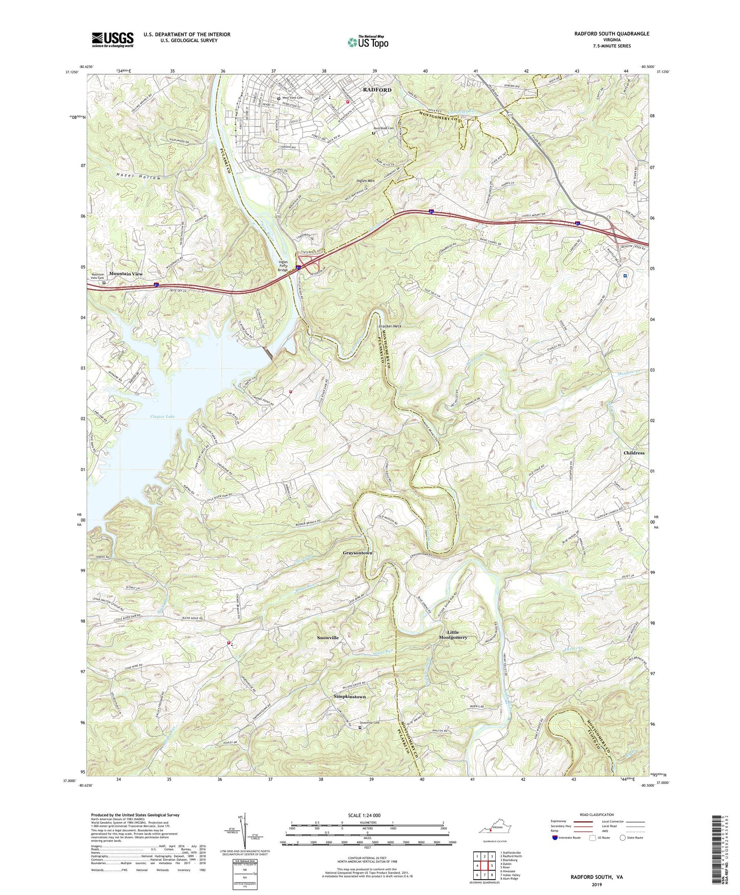 Radford South Virginia US Topo Map Image