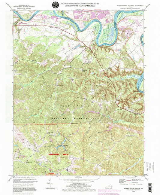 Classic USGS Rappahannock Academy Virginia 7.5'x7.5' Topo Map Image