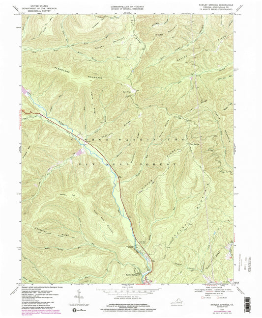 Classic USGS Rawley Springs Virginia 7.5'x7.5' Topo Map Image