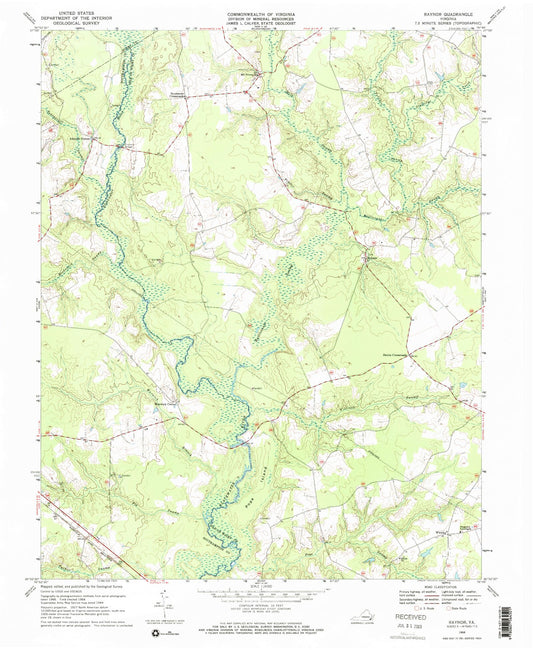 Classic USGS Raynor Virginia 7.5'x7.5' Topo Map Image