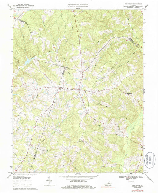 Classic USGS Red House Virginia 7.5'x7.5' Topo Map Image