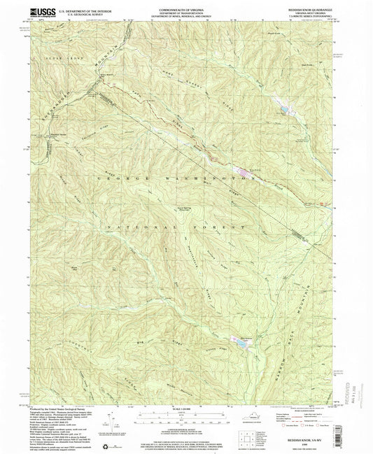 Classic USGS Reddish Knob Virginia 7.5'x7.5' Topo Map Image
