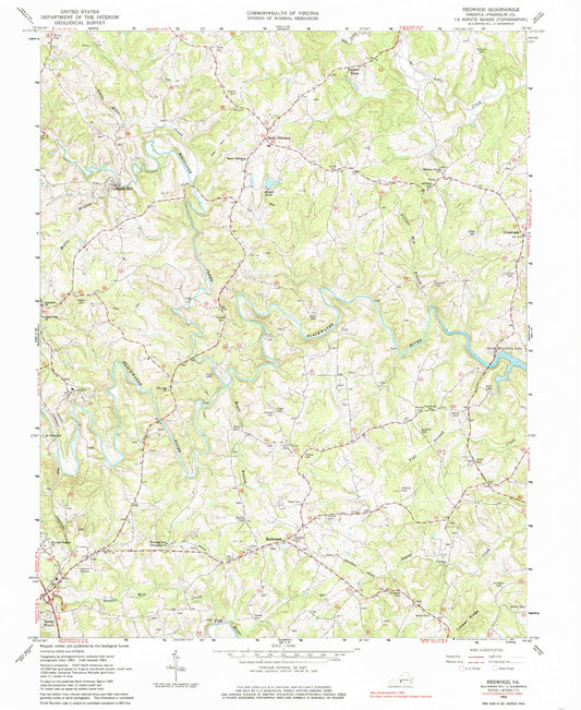 Classic USGS Redwood Virginia 7.5'x7.5' Topo Map Image