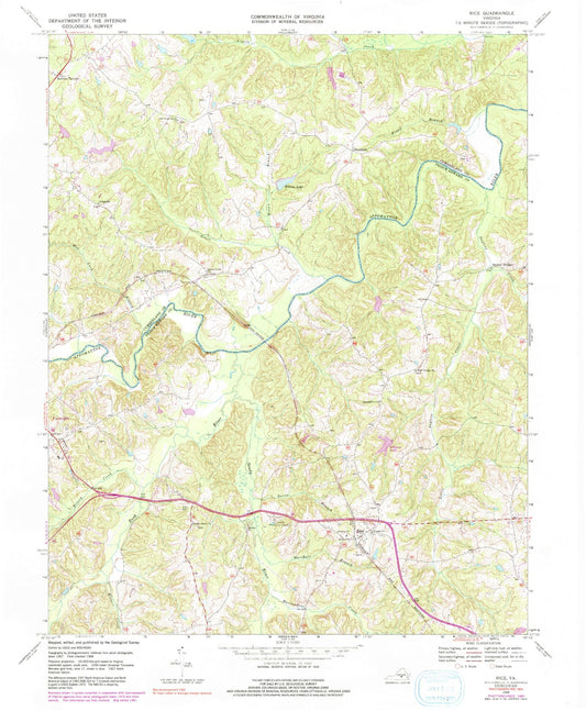 Classic USGS Rice Virginia 7.5'x7.5' Topo Map Image