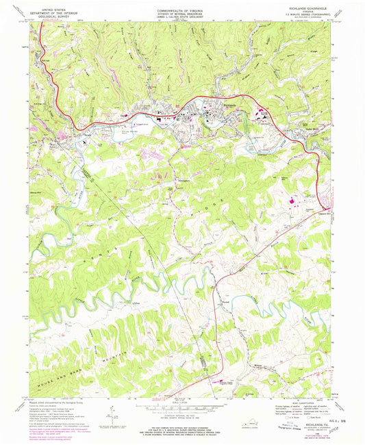 Classic USGS Richlands Virginia 7.5'x7.5' Topo Map Image