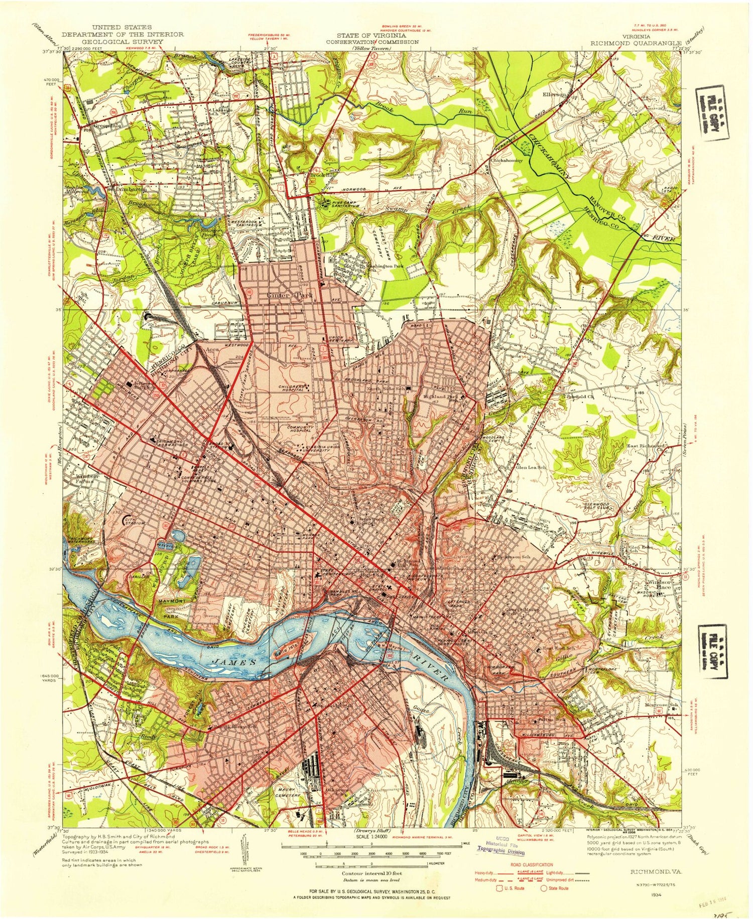 Classic USGS Richmond Virginia 7.5'x7.5' Topo Map Image