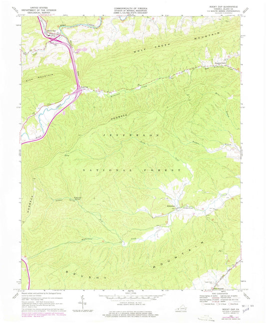 Classic USGS Rocky Gap Virginia 7.5'x7.5' Topo Map Image