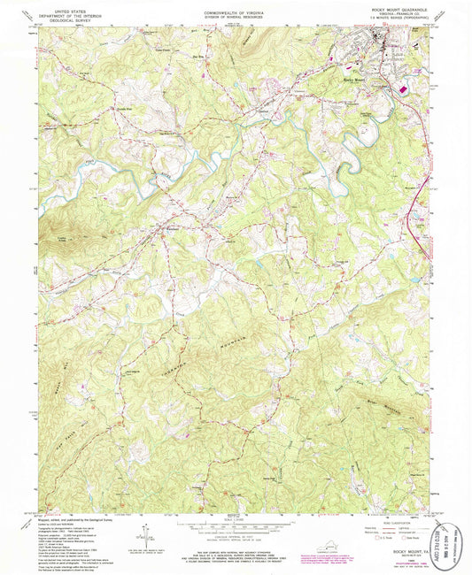 Classic USGS Rocky Mount Virginia 7.5'x7.5' Topo Map Image