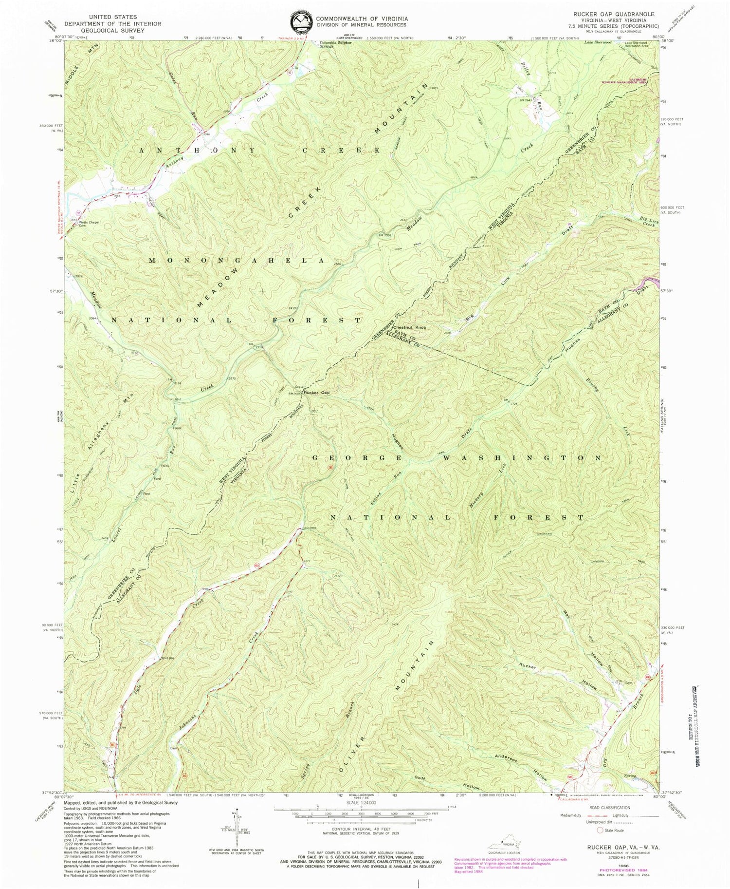 Classic USGS Rucker Gap Virginia 7.5'x7.5' Topo Map Image