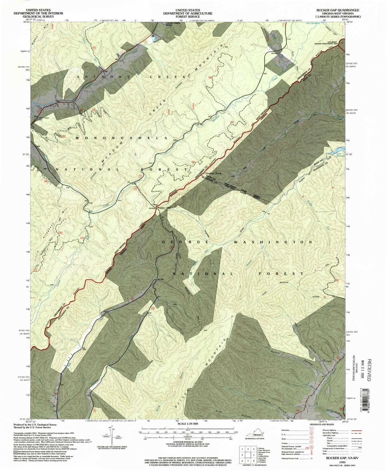 Classic USGS Rucker Gap Virginia 7.5'x7.5' Topo Map Image