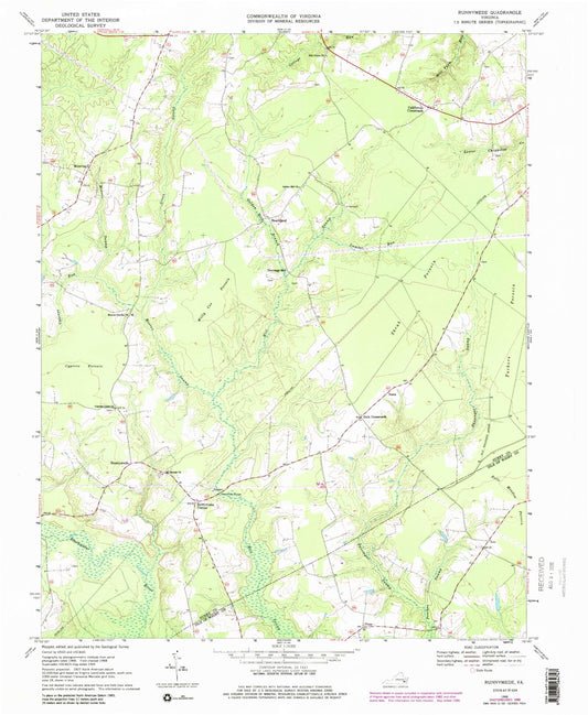 Classic USGS Runnymede Virginia 7.5'x7.5' Topo Map Image