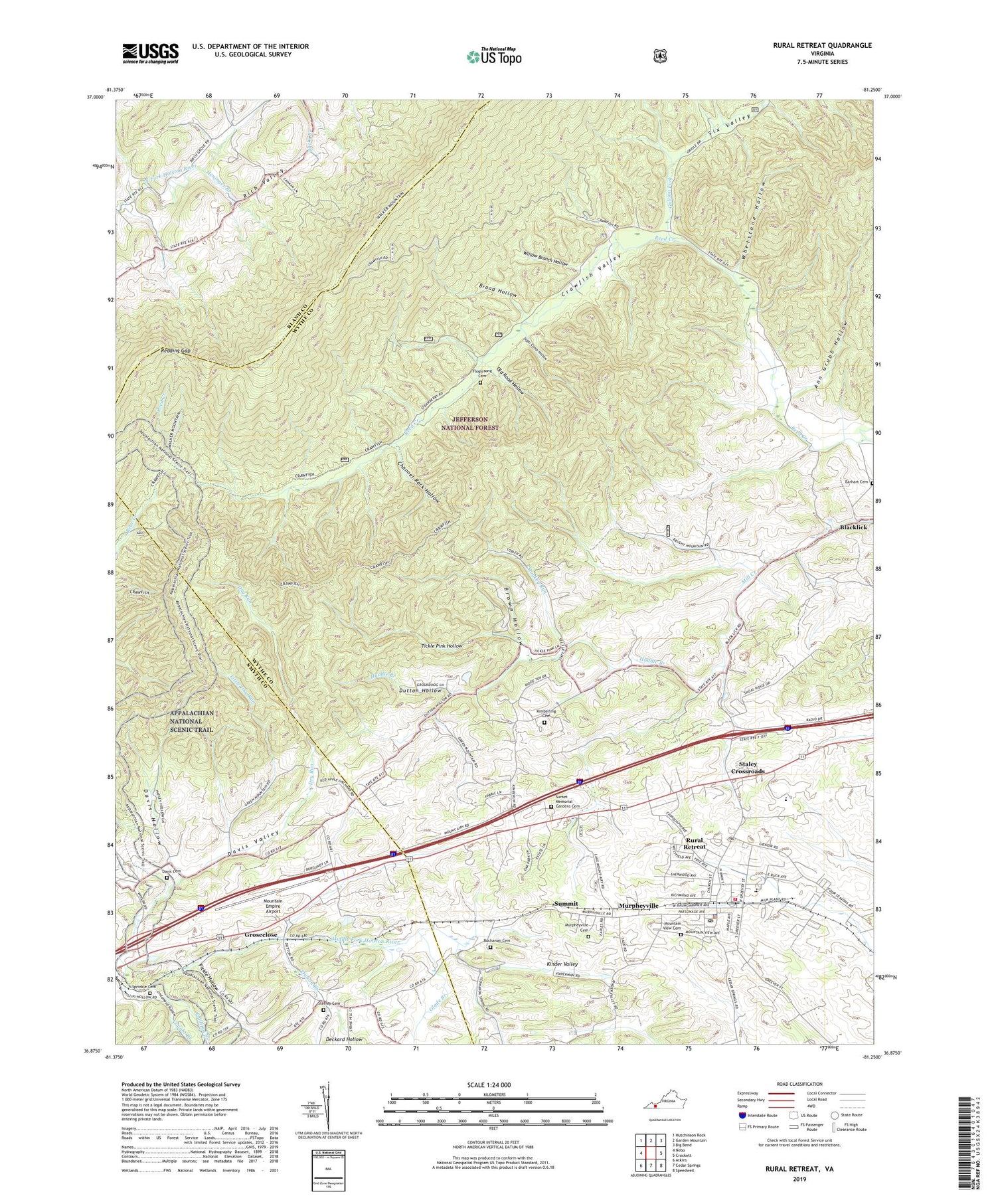 Rural Retreat Virginia US Topo Map Image