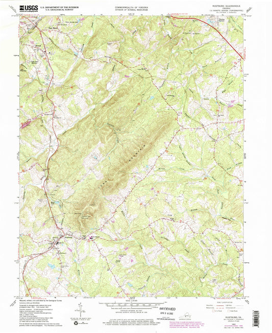 Classic USGS Rustburg Virginia 7.5'x7.5' Topo Map Image
