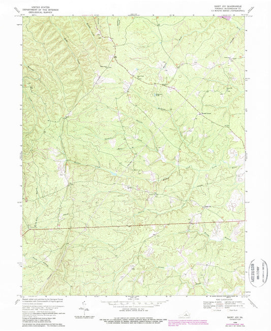 Classic USGS Saint Joy Virginia 7.5'x7.5' Topo Map Image