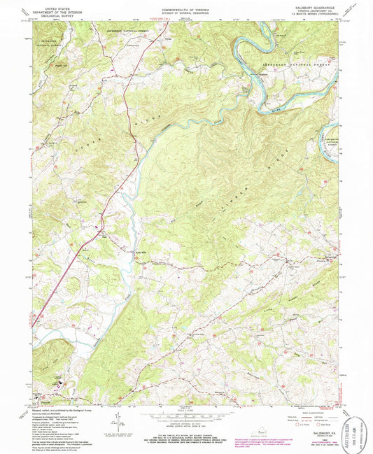 Classic USGS Salisbury Virginia 7.5'x7.5' Topo Map Image