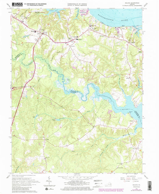 Classic USGS Saluda Virginia 7.5'x7.5' Topo Map Image