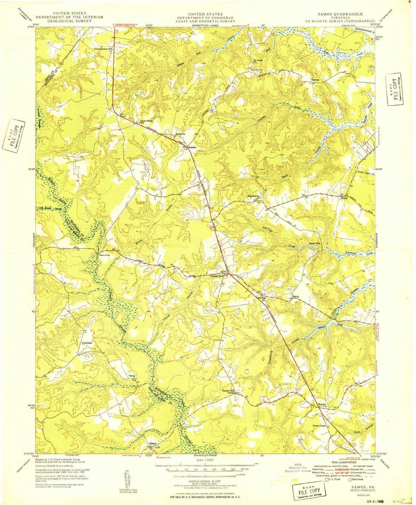 Classic USGS Church View Virginia 7.5'x7.5' Topo Map Image