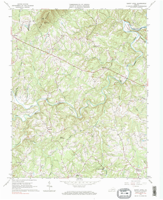 Classic USGS Sandy Level Virginia 7.5'x7.5' Topo Map Image