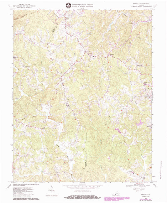 Classic USGS Sanville Virginia 7.5'x7.5' Topo Map Image