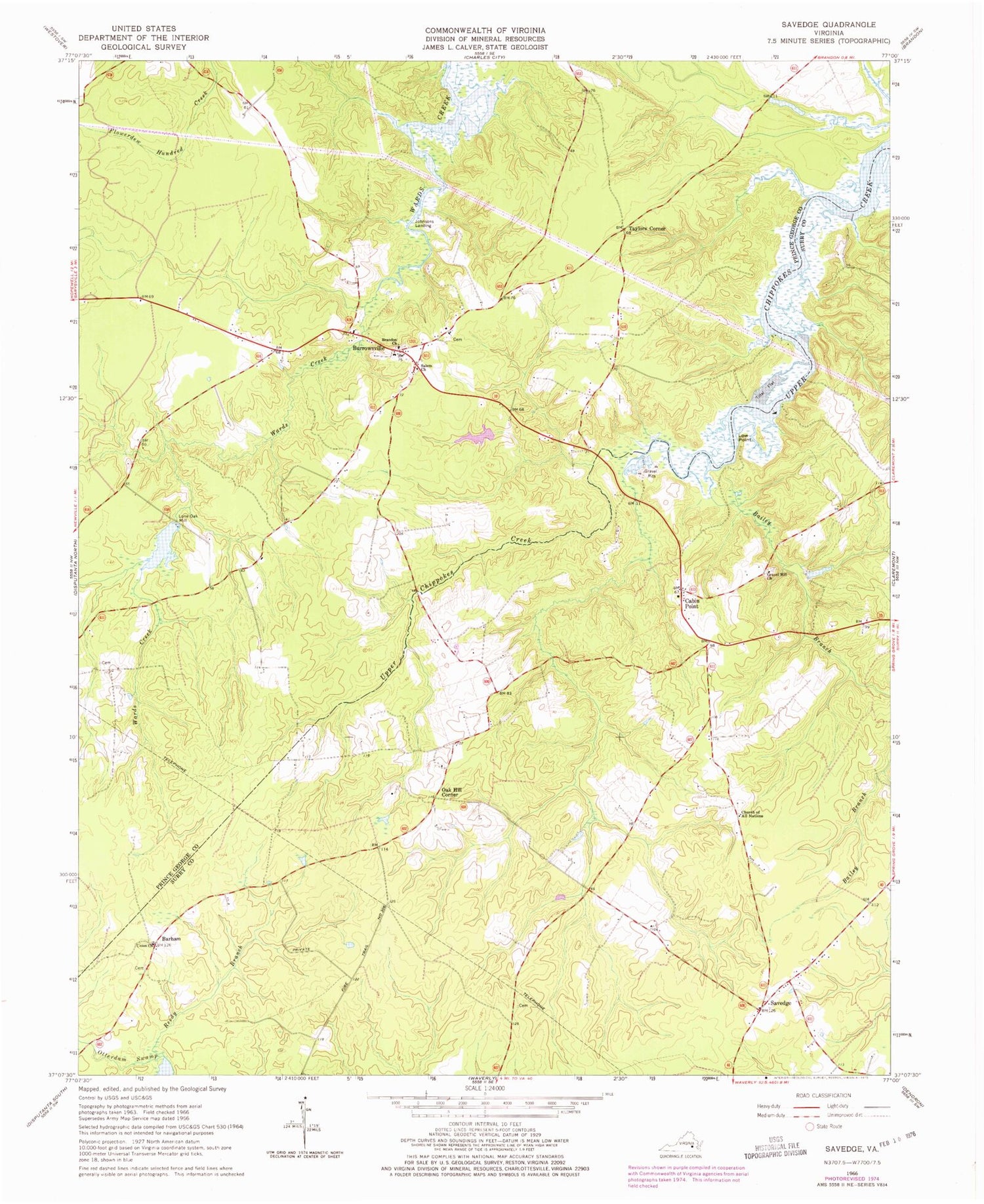 Classic USGS Savedge Virginia 7.5'x7.5' Topo Map Image